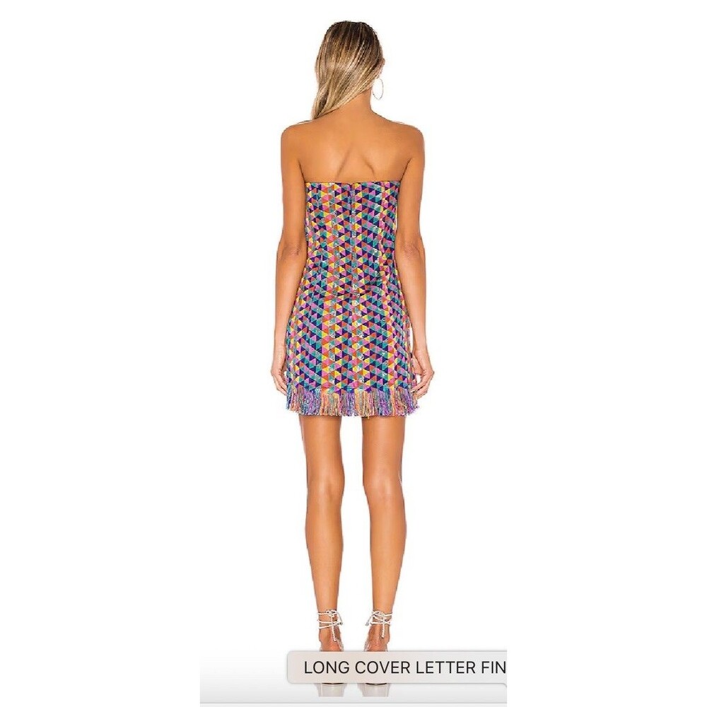 House of Harlow 1960 x Revolve Amelia Strapless Mini Dress Sz S Colorful Fringe - Picture 3 of 12